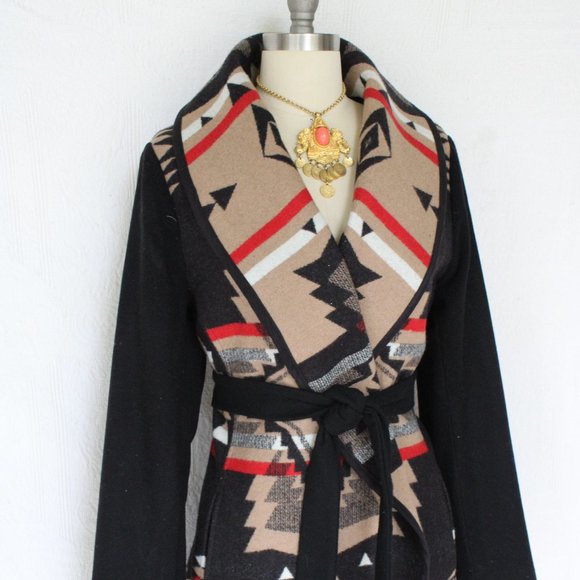 Pendleton wool blanket tribal Aztec southwest tribal wrap jacket coat cardigan - Picture 7 of 10